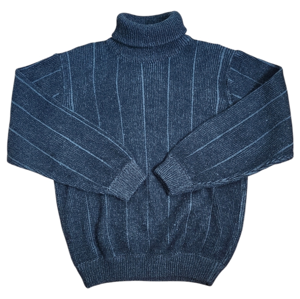 Navy Blue Turtleneck Sweater with Cozy Knit "The Sweater" 100% lamb Wool